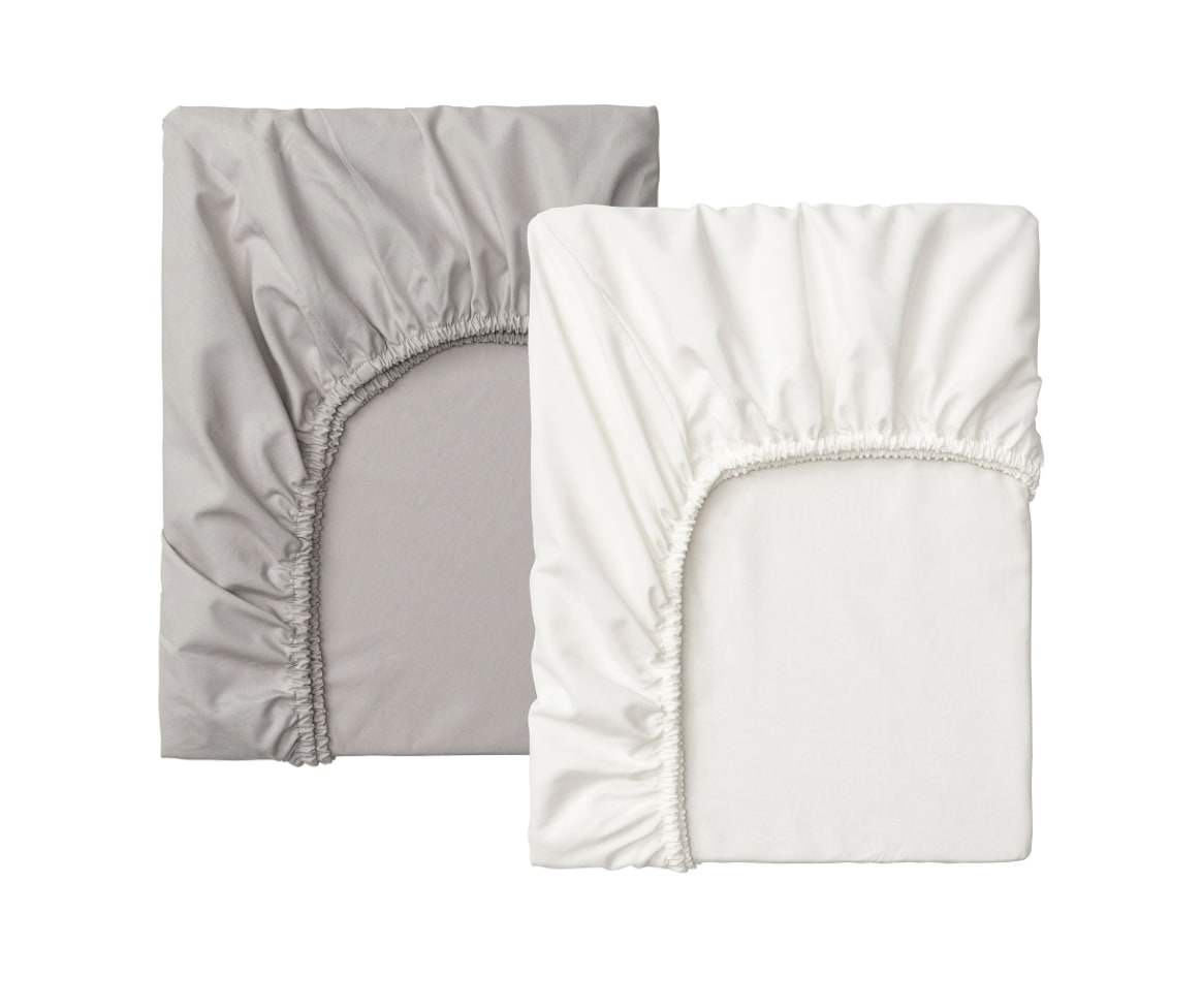 IKEA LENAST Fitted Crib Sheet - White/Gray, 2