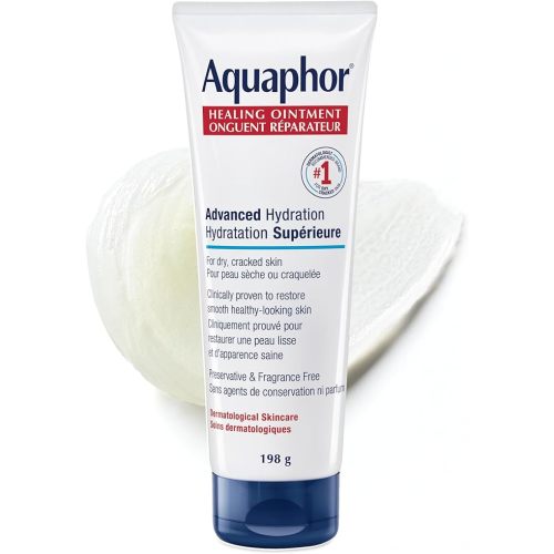 Aquaphor Healing Ointment, Multipurpose Ointment for Dry, Cracked Skin, Chafing, Cuticle Care, Fragrance Free, Non Greasy and Non Comedogenic Body Moisturizer, Dermatological Skin Care, 198g Tube