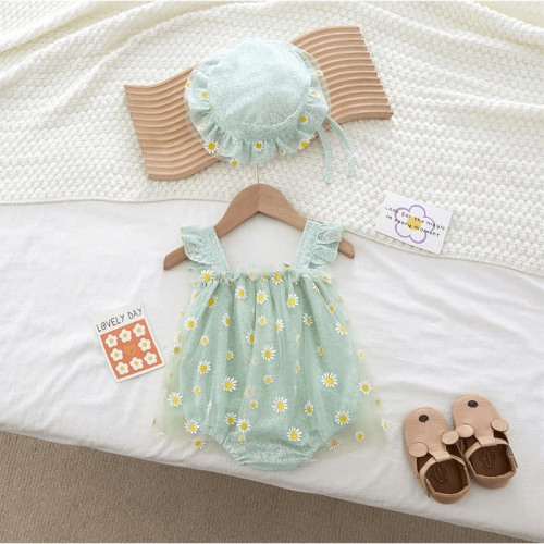 Baby Daisy Sleeveless Tutu Bodysuit with Hat