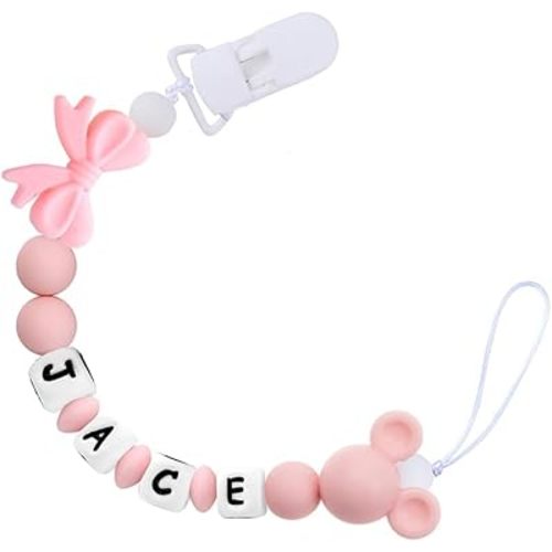 Baby Girl Pacifiers Clips Personalize Name Pacifier Clips Holder, Custom Pacifier Chain with Name for Baby(A)