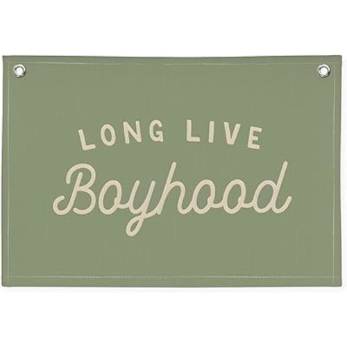 XYDEG Sage Green Decor Boy Room Decor,Long Live Boyhood Canvas Banner Nursery Playroom Wall Decor for Boys Bedroom Toddler Decorations Teen Boy Room Decor,Wall Hanging Flag Canvas Banner 30x20 Inch