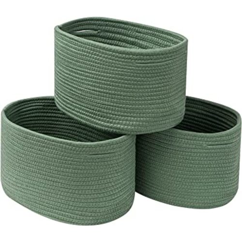 CubesLand Woven Basket for Organizing/Storage,Cube Shelf Closet Storage Baskets Bins Set 3,Green Basket for Shelves Cotton Rope Basket Soft &Skin-friendly Toy Storage Basket Bin,Stylish Decor Basket