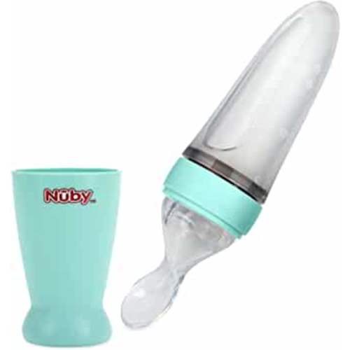 Nuby New & Improved Silicone Food Dispensing Squeeze Feeder with Cover & Stand (Green)