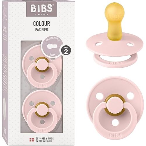 BIBS Pacifiers Colour Collection | Natural Rubber Baby Pacifier | Set of 2 BPA-Free Soothers | Made in Denmark | 6+ Months (Pack of 2) | Blossom