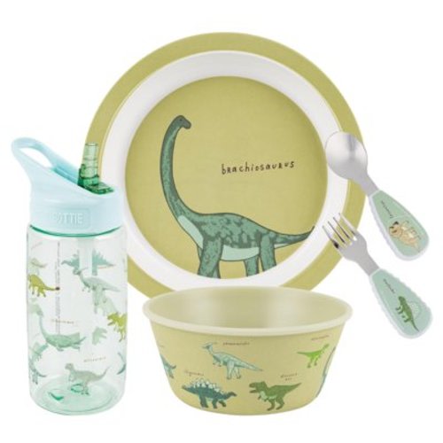 Mealtime Set , 5 Piece Dinosaur Water Bottle, Bowls, Plate, Spoon & Folk