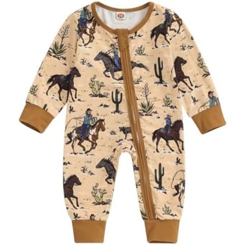 Karwuiio Baby Boy Girl Western Clothes Cow Print Long Sleeve Romper Jumpsuit One Piece Newborn Fall Winter Outfit