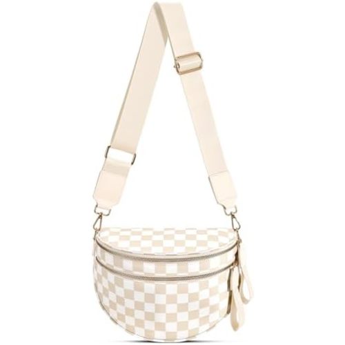 Checkered Nylon Crossbody Bag Bum Bag for Women Mom Large Checkered Fanny Packs with Adjustable Strap