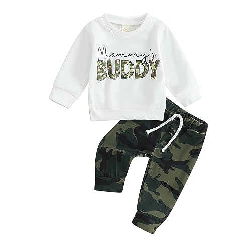Toddler Baby Boy Clothes Camo Pant Set Long Sleeve Letter Sweatshirt and Camouflage Jogger Pants Infant Boy Outfits