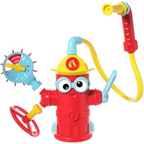 Yookidoo Baby Bath Toddler Toys (Ages 3+) - Ready Freddy Spray ‘N’ Sprinkle Fire Hydrant Bathtime Toy - Includes Hose, Spray Nozzle, Wheel, & Water Gauge - Attach to Any Bath Tub or Shower - Mold Free