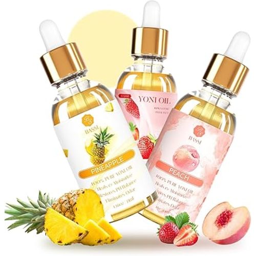 3PCS Yoni Oil for Women Organic Feminine Oil, Ph Balance Remove Odor, Peach Strawberry Pineapple Essential Oil, All Natural Essential Oil, 1 fl oz/pc