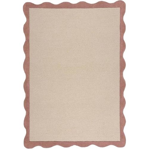 Bonnie Scallop Area Rug - 8’ x 10' – Handmade Wool Area Rugs – Pink – Rugs for Living Room, Bedroom – Anti-Skid – Carpets with Non-Slip Natural Backing with 100% Cotton