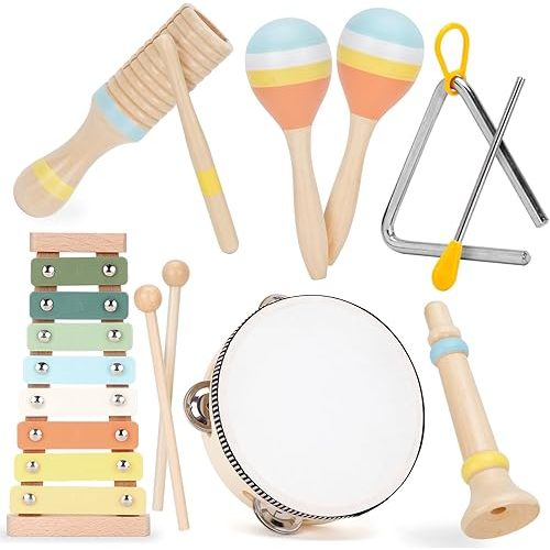 Baby Musical Instruments Set Wooden Montessori Toys for Toddlers 1-3 Percussion Instruments Set Modern Boho Music Toys for Kids Preschool Educational.