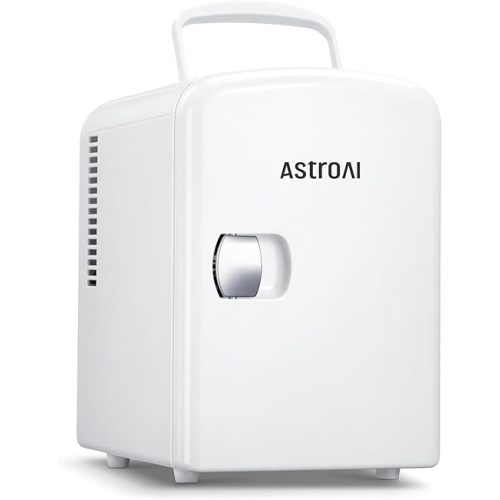 AstroAI Mini Fridge, 4 Liter/6 Can Portable Thermoelectric Cooler Refrigerators for Skincare, Beverage, Food, Home, Office and Car, ETL Listed(White)