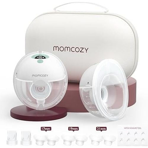 Momcozy Breast Pump Hands Free M5, Wearable Breast Pump of Baby Mouth Double-Sealed Flange with 3 Modes & 9 Levels, Electric Breast Pump Portable - 24mm, 2 Pack Mint