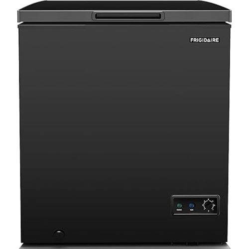 FRIGIDAIRE EFRF5003-BLACK Chest Deep Freezer-Garage-Ready, 5.0 Cu. Ft. Capacity, Black-Adjustable Thermostat-Removable Vinyl Coated Wire Basket-Easy Defrost Drain