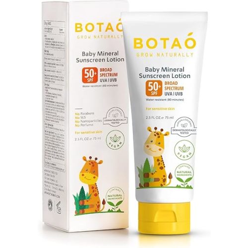 Baby 100% mineral Zinc Oxide baby sunscreen – safe natural sunblock lotion for babies: SPF50 Broad Spectrum UVA UVB,For sensitive skin Baby Face Body Protection, Sunblock Cream 2.5 Oz