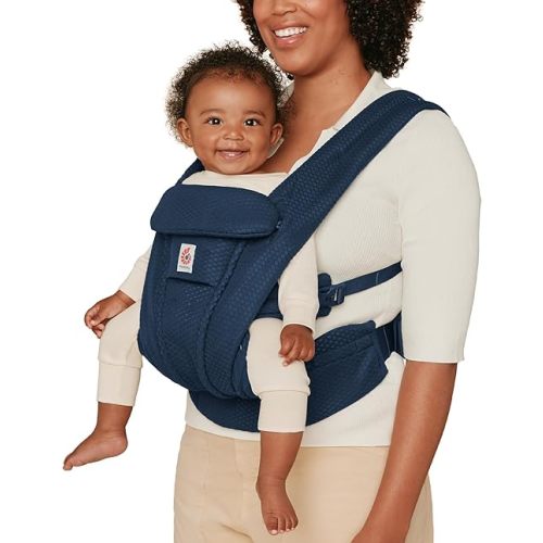 Ergobaby Omni Deluxe All Carry Positions Breathable Mesh Baby Carrier with Enhanced Lumbar Support & Airflow, Newborn to Toddler, (Holds 7-45 lbs), Midnight Blue