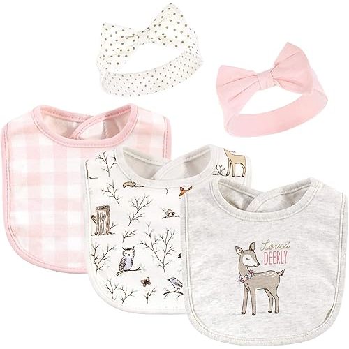 Hudson Baby Unisex BabyCotton Bib and Headband or Caps Set