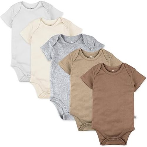 HonestBaby Baby Short Sleeve One-Piece 100% Organic Cotton Bodysuits (5 Pack)
