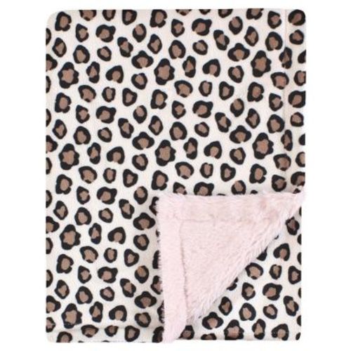 Hudson Baby Girls Plush Blanket with Furry Binding and Back, Leopard Pink, One Size