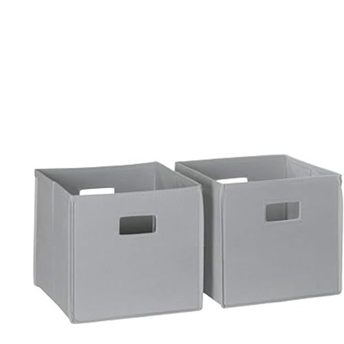 RiverRidge Folding Storage Bins with Handles Gray Cube Storage Organizer forCloset, Bedroom & Playroom - Closet Organizers and Storage Set of 2