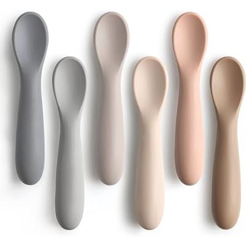 mushie Silicone Toddler Starter Spoons | 2 Pack (Blush/Shifting Sand)