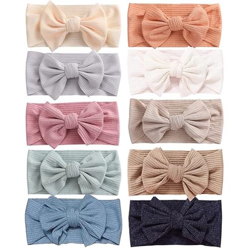 Mookiraer Baby Girls Headbands with Bows Handmade Hair Accessories Stretchy Hairbands for Newborn Infant Toddler Baby Essentials (Figure 10pcs)