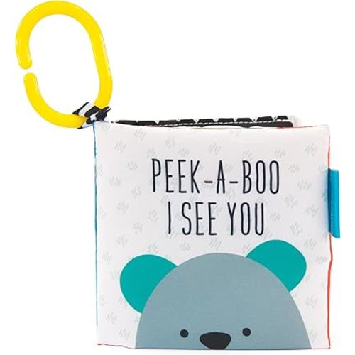 Sassy Peek-a-Boo Activity Book with Attachable Link for On-The-Go Travel, Sensory Play, Black & White, Ages 0+ Months