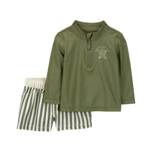Baby 2-Piece Long-Sleeve Rashguard & Swim Trunks Set - 6M - Style,Green