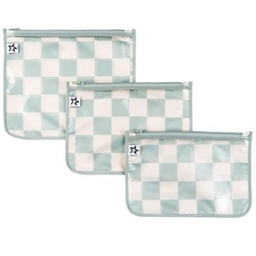 Tiny Twinkle 3-Pack Airline Compliant Travel Bags with Zipper Closure, Clear Front Pouch, Diaper Bag, Toiletry/Cosmetics Organizer (Sage Checkers)