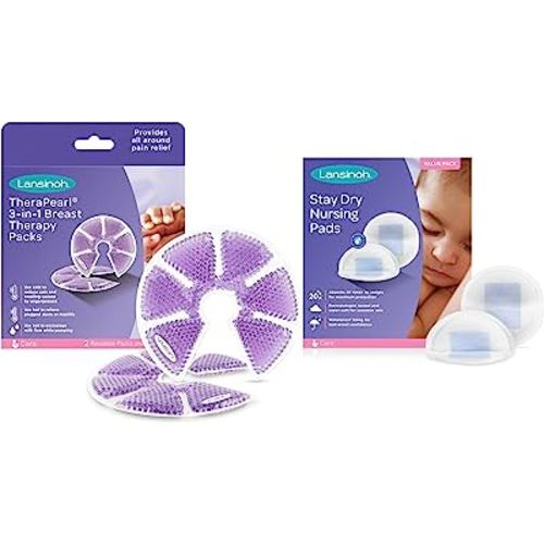 Lansinoh Disposable Nursing Pads, 200 Count, and Breast Therapy Packs with  Soft Covers, 2 Pack, Breastfeeding Essentials for Moms