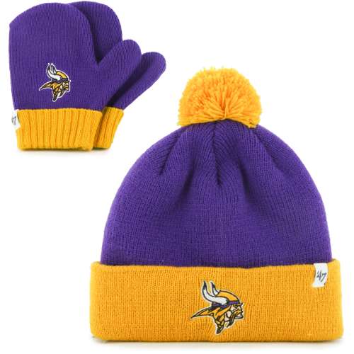 Infant Minnesota Vikings '47 Purple/Gold Bam Bam Cuffed Knit Hat With Pom and Mittens Set