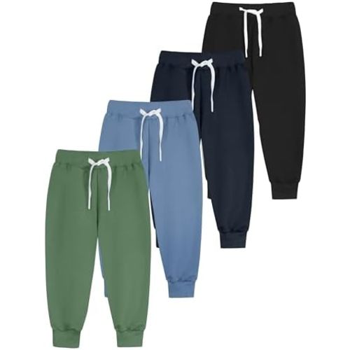 Resinta 4 Pack Toddler and Boys Joggers Sweatpants Kids Pull-On Active Athletic Pants with Drawstring Elastic Waistband