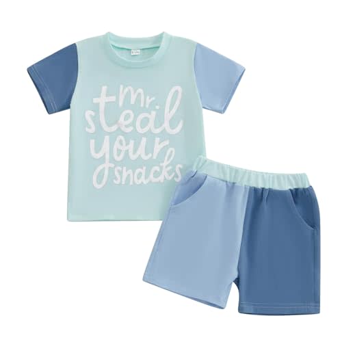 FOCUSNORM Baby Boy Summer Clothes Letter Contrast Short Sleeve T-shirt Top and Elastic Shorts 2 Pcs Set Toddler Infnat Outfit