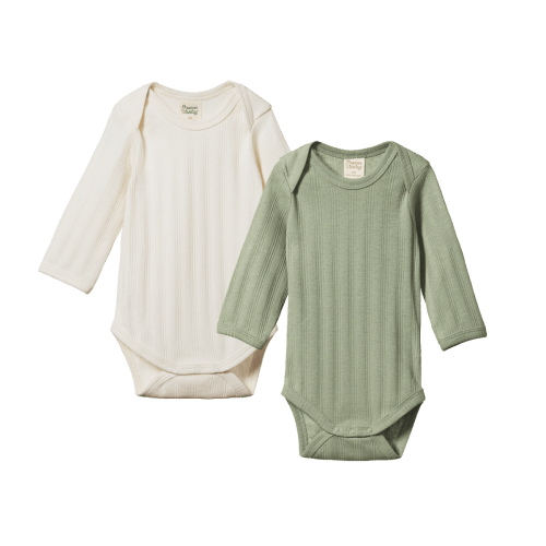 2 Pack Derby Long Sleeve Bodysuits (00) - Nature baby