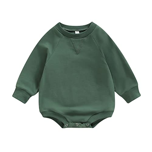 Gueuusu Unisex Baby Boys Girls Crewneck Sweatshirt Romper Basic Plain Long Sleeve Bodysuit Oversized One Piece Jumpsuit Tops