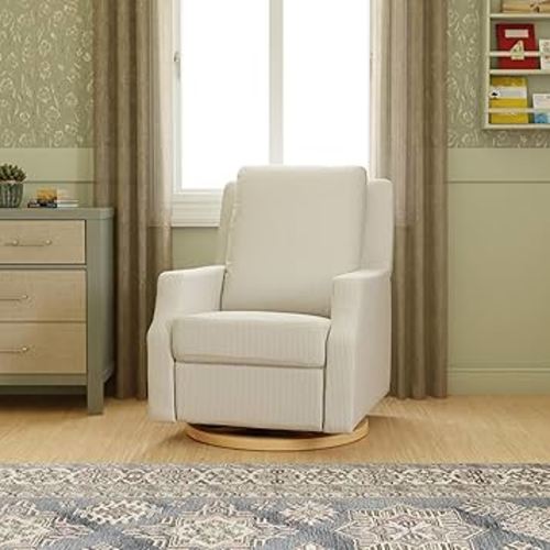 NAMESAKE Crewe Recliner and Swivel Glider in Performance Fog Chatham Stripe Eco-Weave, Water Repellent, Greenguard Gold & CertiPUR-US Certified