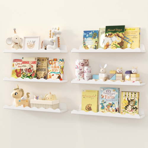 Lifewit Kids Bookshelf 6 Pack, 15" Acrylic Floating Shelves for Wall Mounted, White Clouds Nursery Book Toy Hanging Racks for Baby/Toddler/Children in Bedroom, Living Room Decor