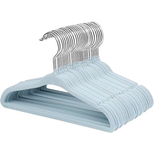 ManGotree Velvet Baby Clothes Hangers, Baby Toddler Kids Hangers with Swivel Hook, Notched Shoulder Design for Kids and Children Clothes (30 Pack, Blue)