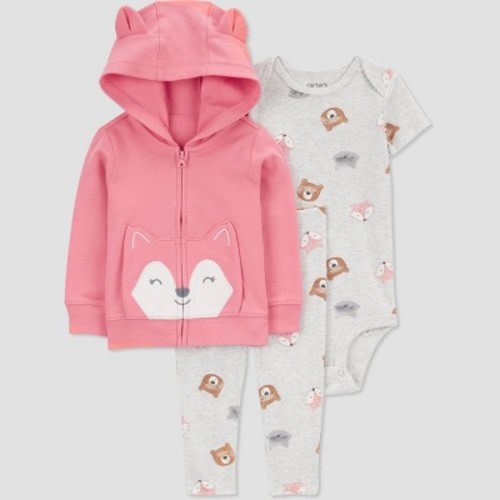 Carter's Just One You® Baby Girls' Fox S Top & Bottom Set - Pink Newborn: Infant Outfit, Cotton Blend, Long Sleeve, 3-Piece Set