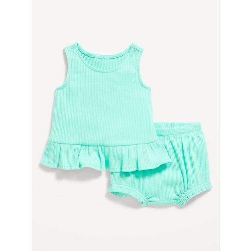 Sleeveless Ribbed Ruffle-Trim Top and Shorts Set for Baby