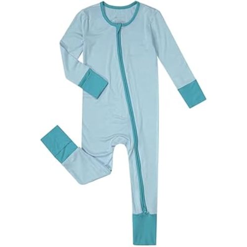 Teach Leanbh Unisex Baby Bamboo Viscose Pajamas with Mittens and Feet Cuffs Soild 2 Way Zipper Long Sleeve Romper