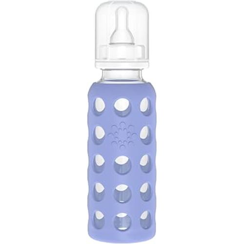 Lifefactory Glass Baby Bottle with Protective Silicone Sleeve and Stage 2 Nipple Blueberry 9 Oz (LF110020C4)