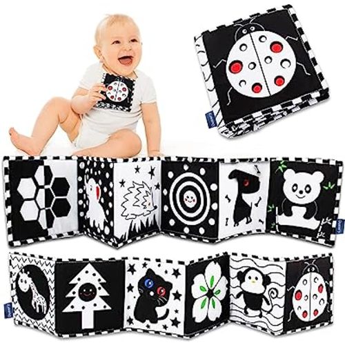 KaPing Black and White Baby Toys 0-3 Months, Baby Sensory Toys, High Contrast Baby Cards, Soft Book for Infant Toddler Newborn, Tummy Time Toys for Babies 0-6 Months