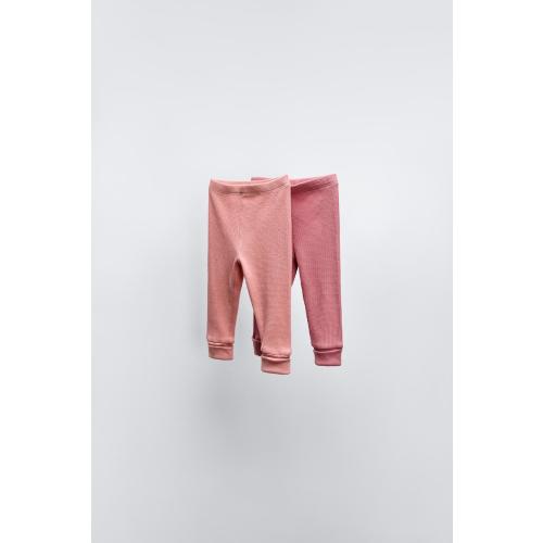 TWO-PACK OF WAFFLE WEAVE LEGGINGS - Mid-pink | (Size 6-9m)
