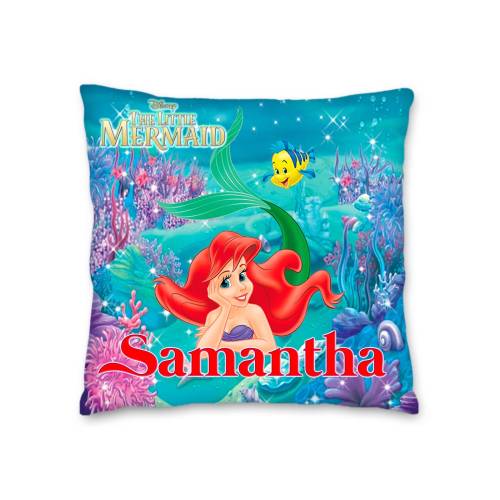 The Little Mermaid Pillow with Name Kids Cushion Room Decor Gift for Son Daughter Grandson Granddaughter- 16in insert included