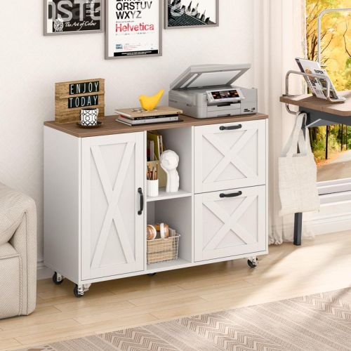 Wood Office File Storage Cabinets Printer Stand, White