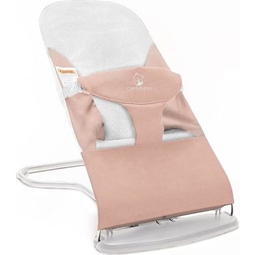 ComfyBumpy Ergonomic Baby Bouncer Seat - Bonus Travel Carry Case - Safe, Portable Bouncing Chair with Adjustable Height Positions - Infant Sleeper Bouncy Seat Perfect for Newborn Babies (Pink)