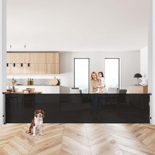 Retractable Baby Gate,HDJ 120inch Extra Wide Baby Safety Gate for Stairs,Metal Dog Gate,Black