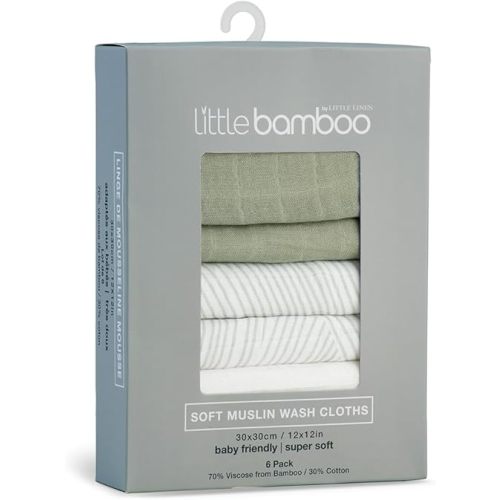 Little Bamboo Muslin Baby Face Washer Cloths 6 Pack - Bayleaf
